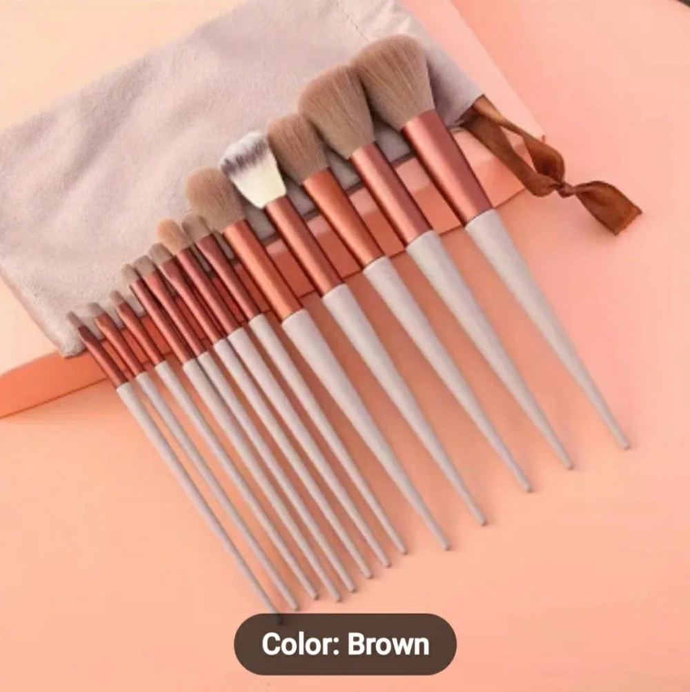 13 PC High-Quality Professional Makeup Brushes, Green, Blue, Brown